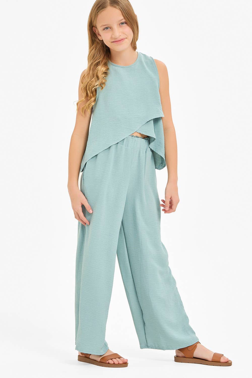 Wide Legs Summer Cool Pants: Sage