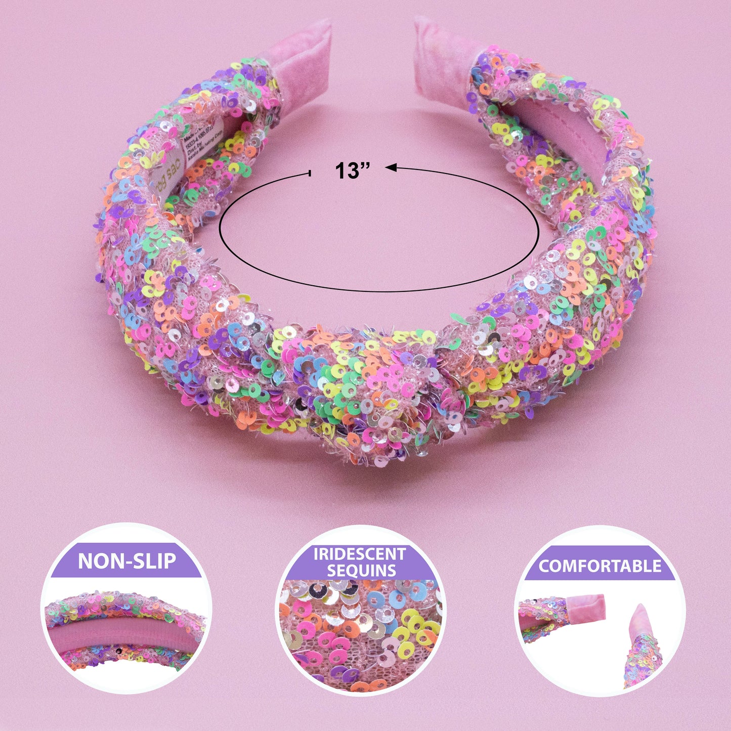 Kids Knot Headband - Rainbow Sequin