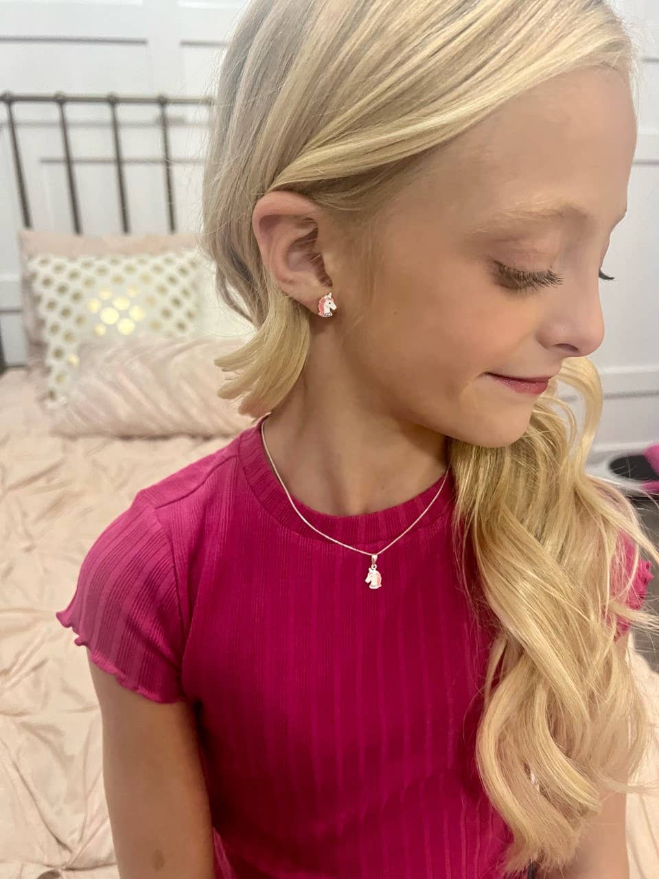 Sterling Silver Girls Stardust Unicorn Necklace for Kids: 14 inch