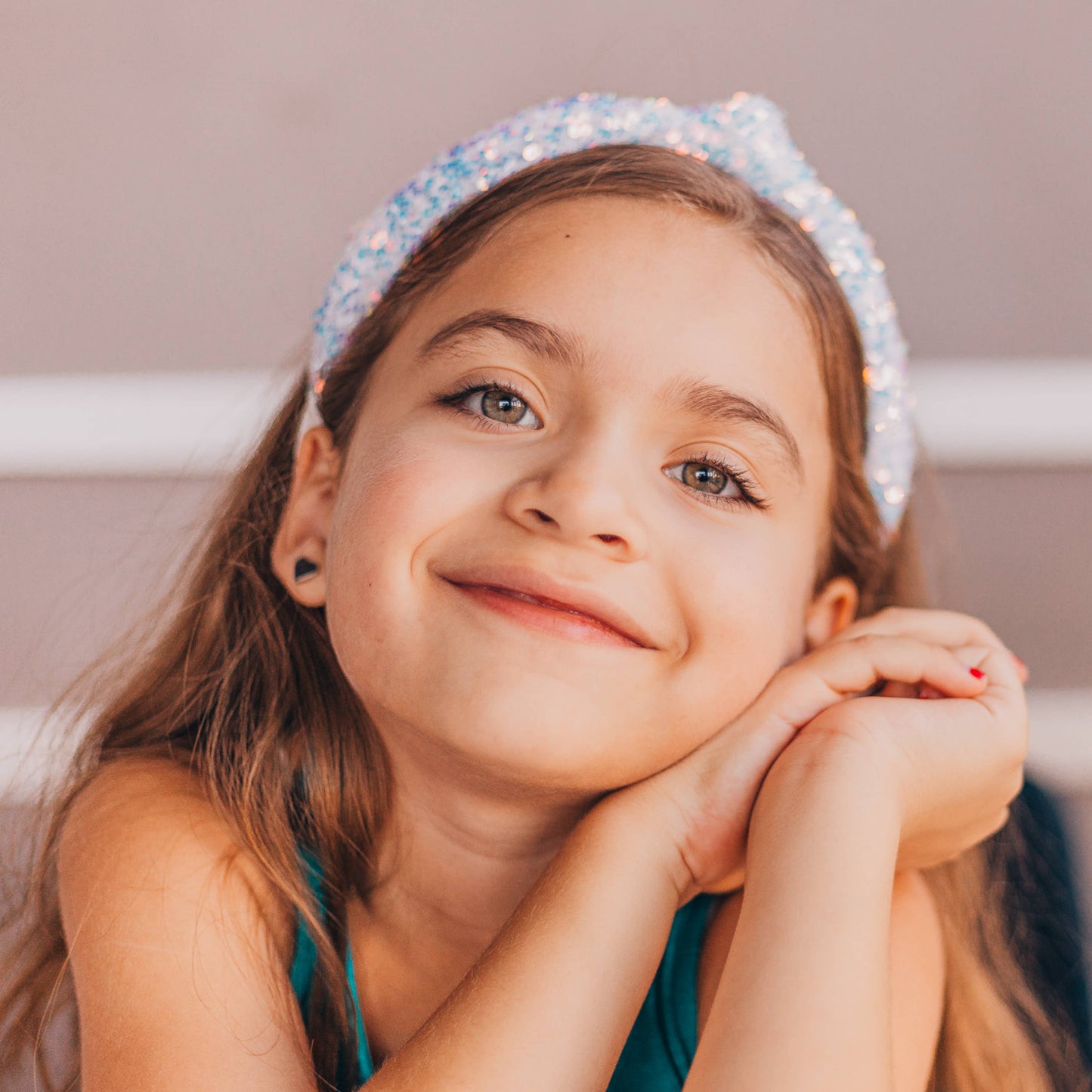 Kids Knot Headband - Rainbow Sequin White
