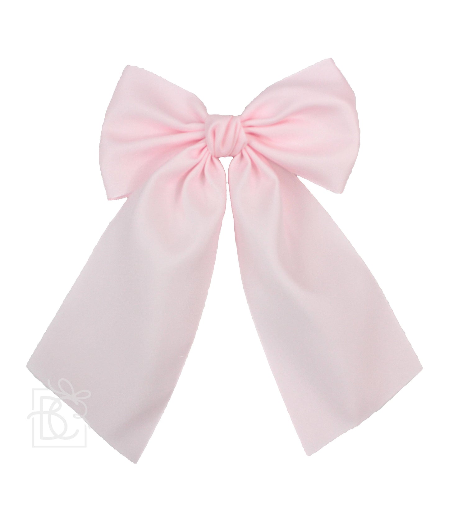 OPAQUE SATIN BOW W/ EURO KNOT & TAILS ON ALLIGATOR CLIPS: Powder Pink / 4.5" Large