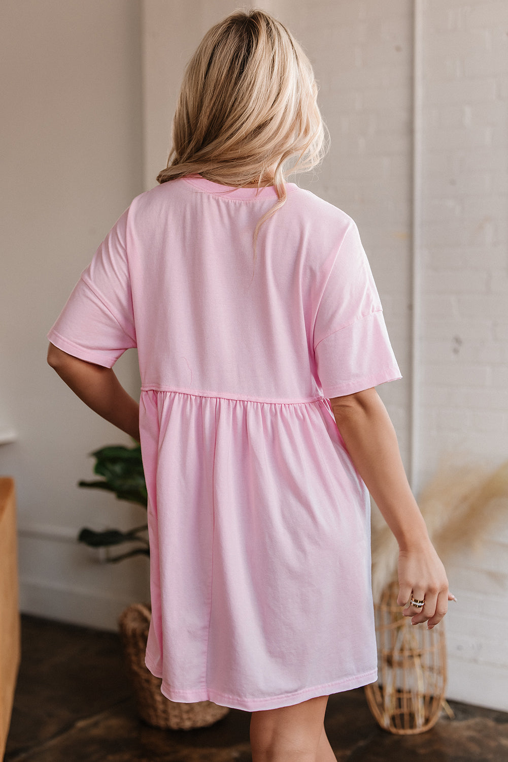 Raw Edge Babydoll Dress- L Pink