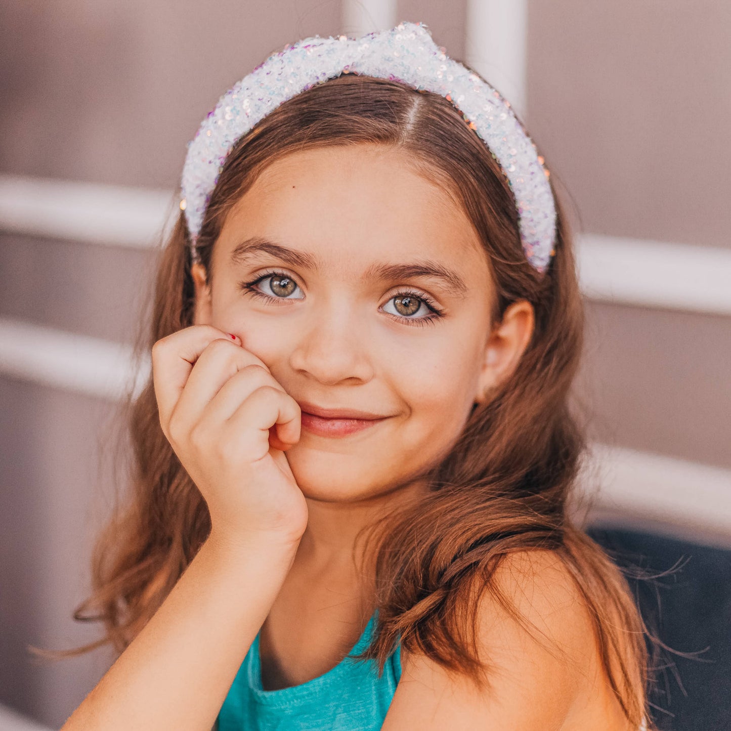 Kids Knot Headband - Rainbow Sequin White