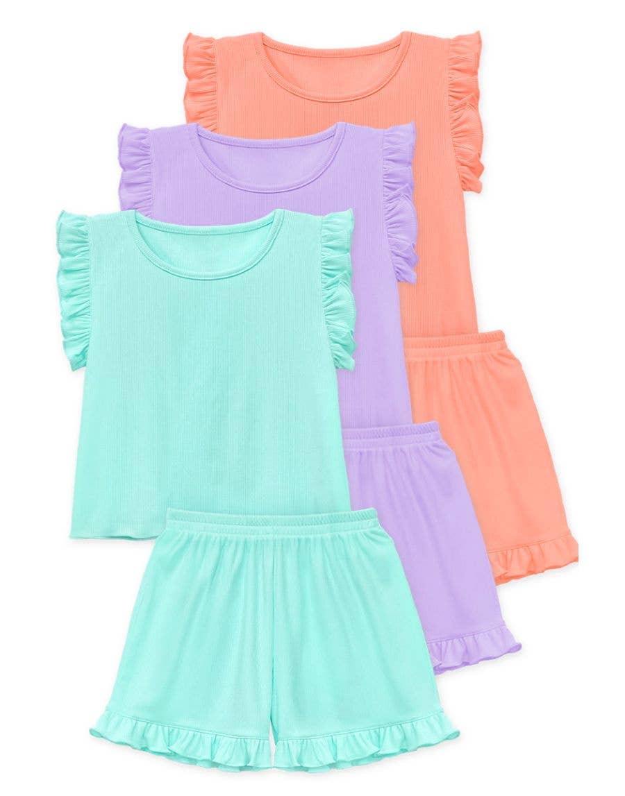 Girls Ribbed Short Set: Purple
