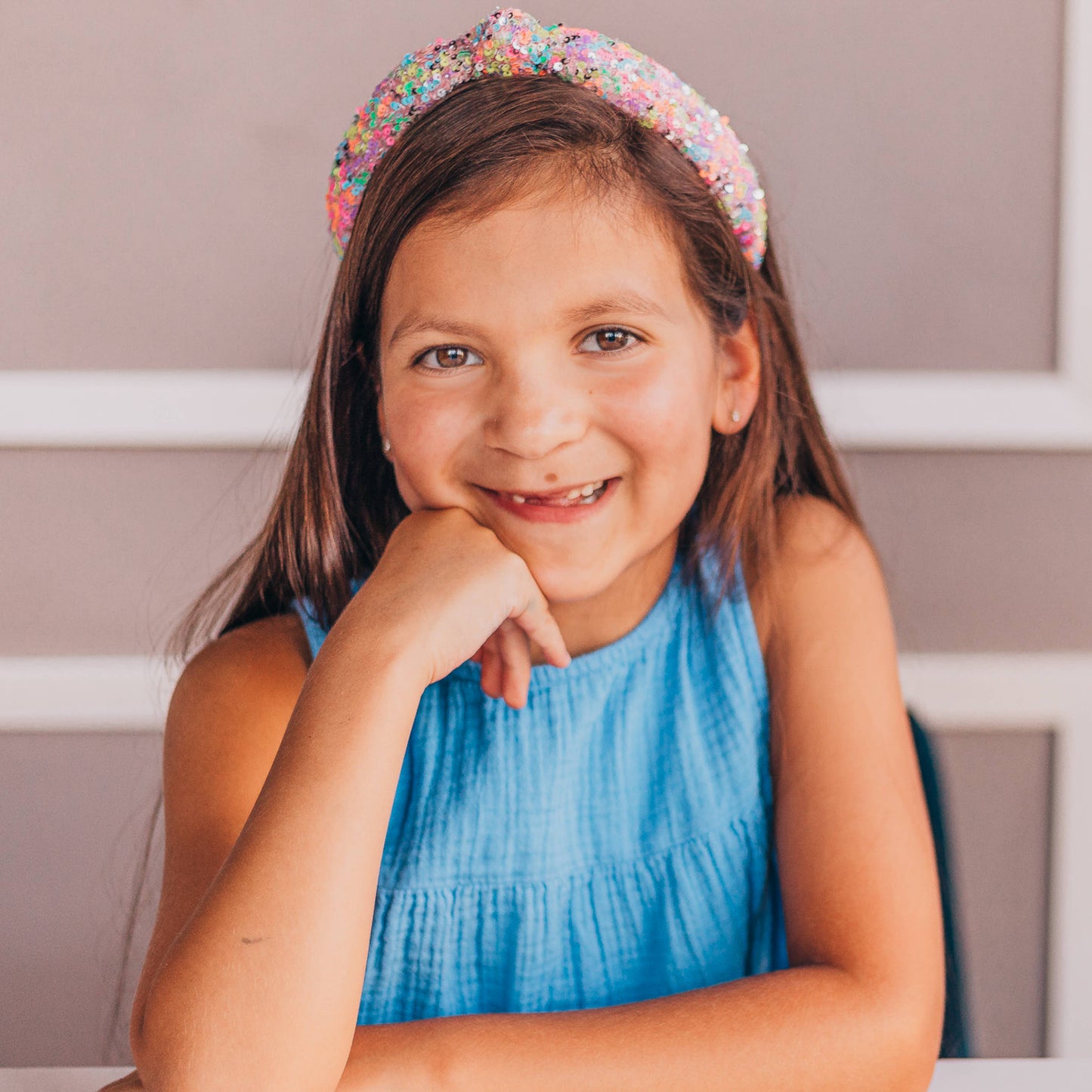 Kids Knot Headband - Rainbow Sequin