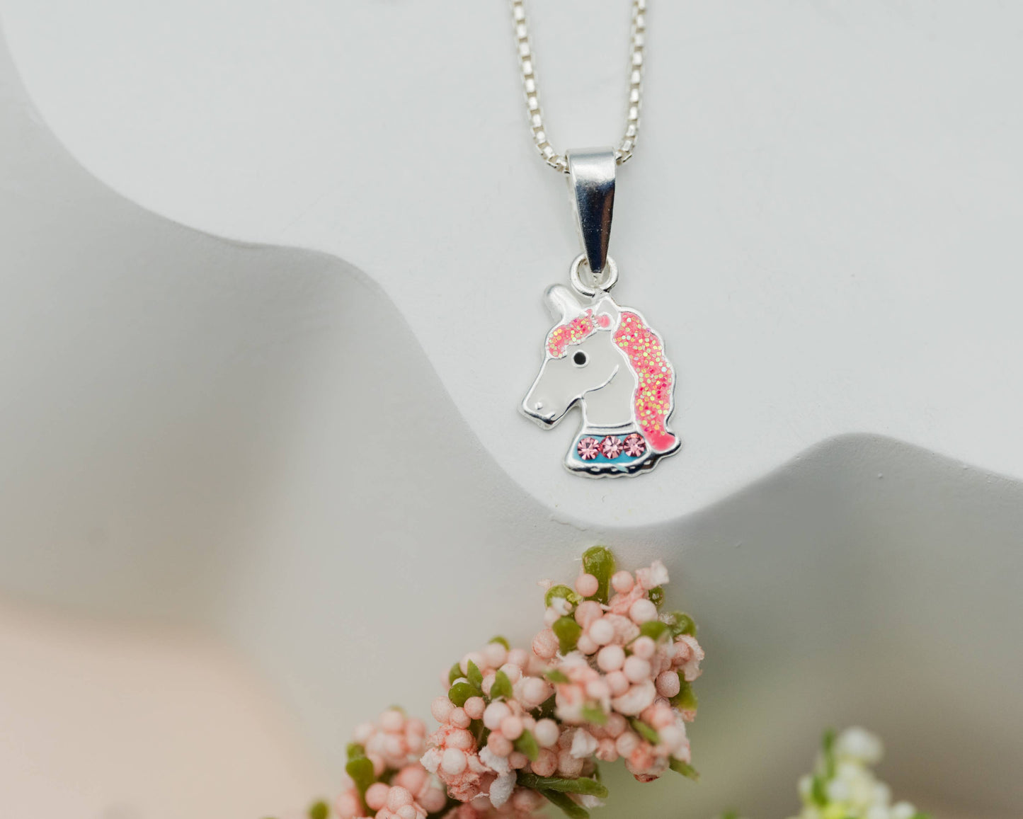 Sterling Silver Girls Stardust Unicorn Necklace for Kids: 14 inch