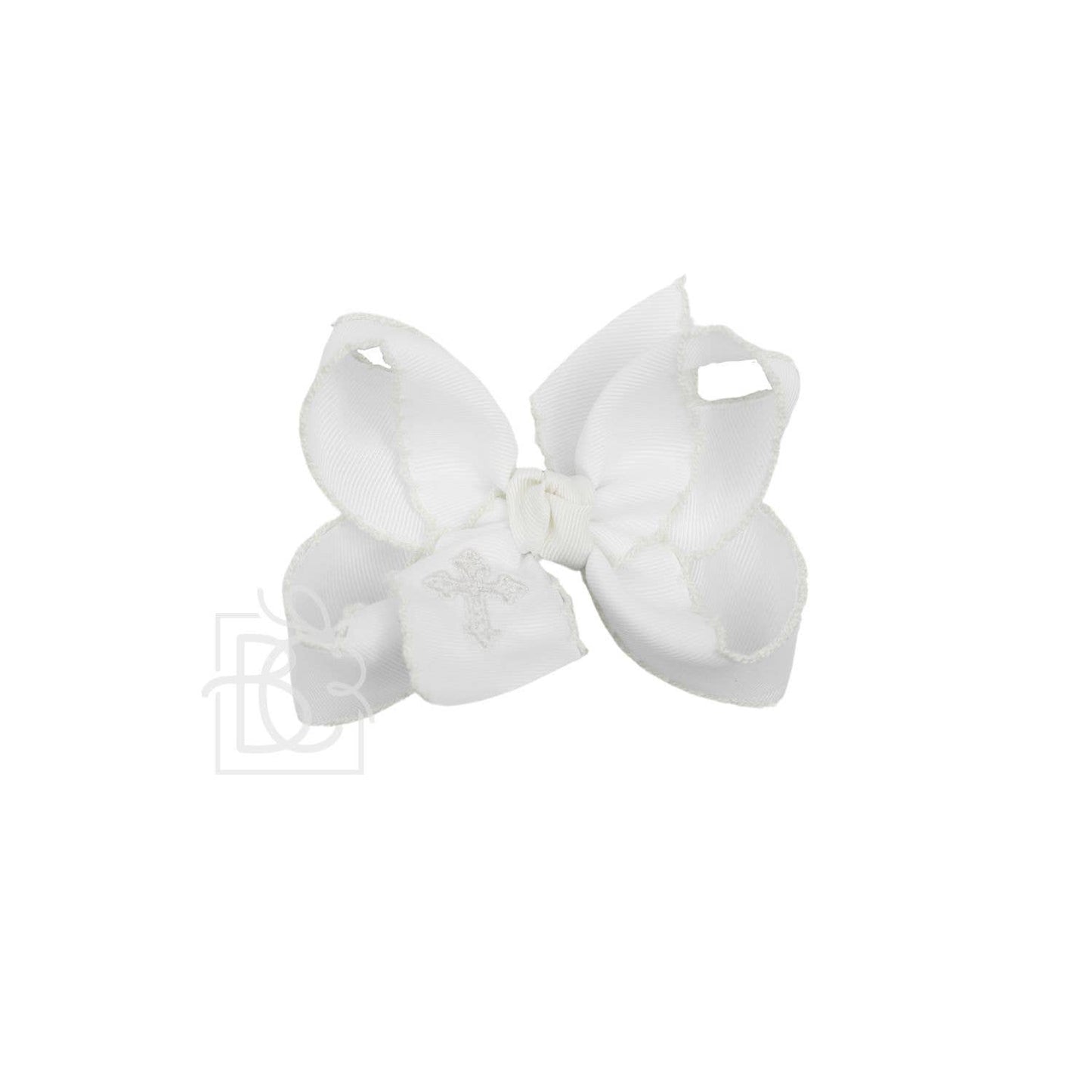 EMBROIDERED CROSS CROCHET EDGE BOWS: White / 4.5" Large Bow