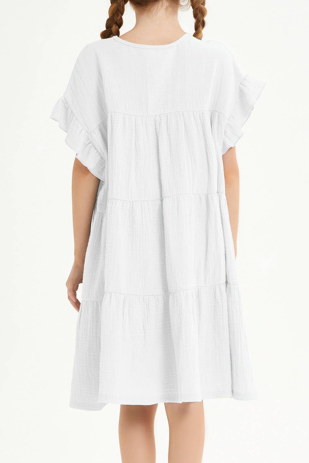 Ruffle Sleeves Tiered Gauze Dress