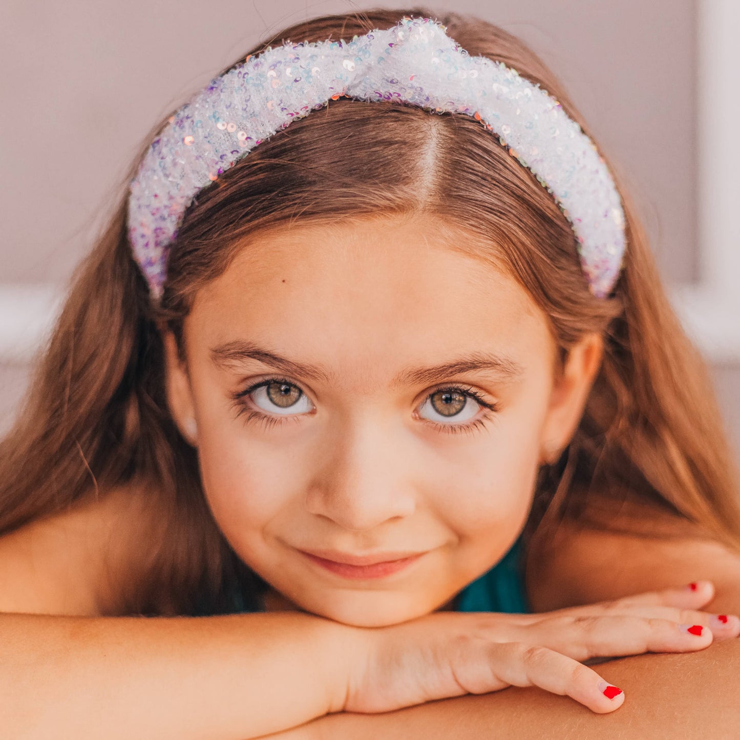 Kids Knot Headband - Rainbow Sequin White