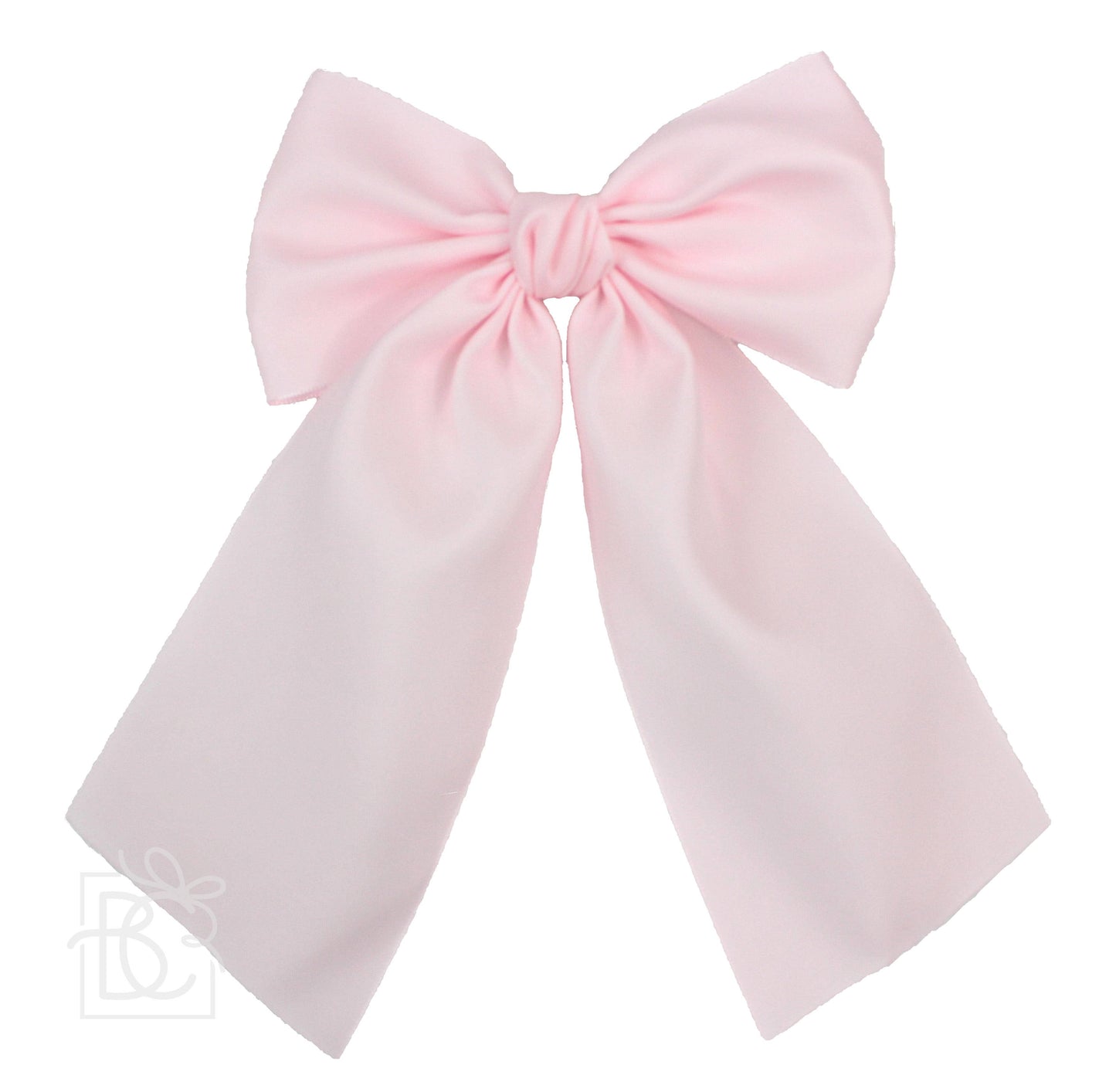 OPAQUE SATIN BOW W/ EURO KNOT & TAILS ON ALLIGATOR CLIPS: Powder Pink / 4.5" Large