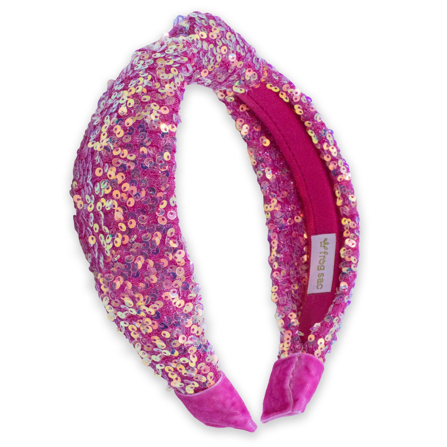 Kids Knot Headband - Rainbow Sequin Hot Pink