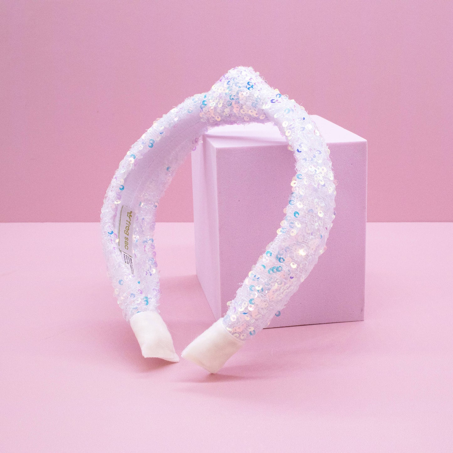 Kids Knot Headband - Rainbow Sequin White