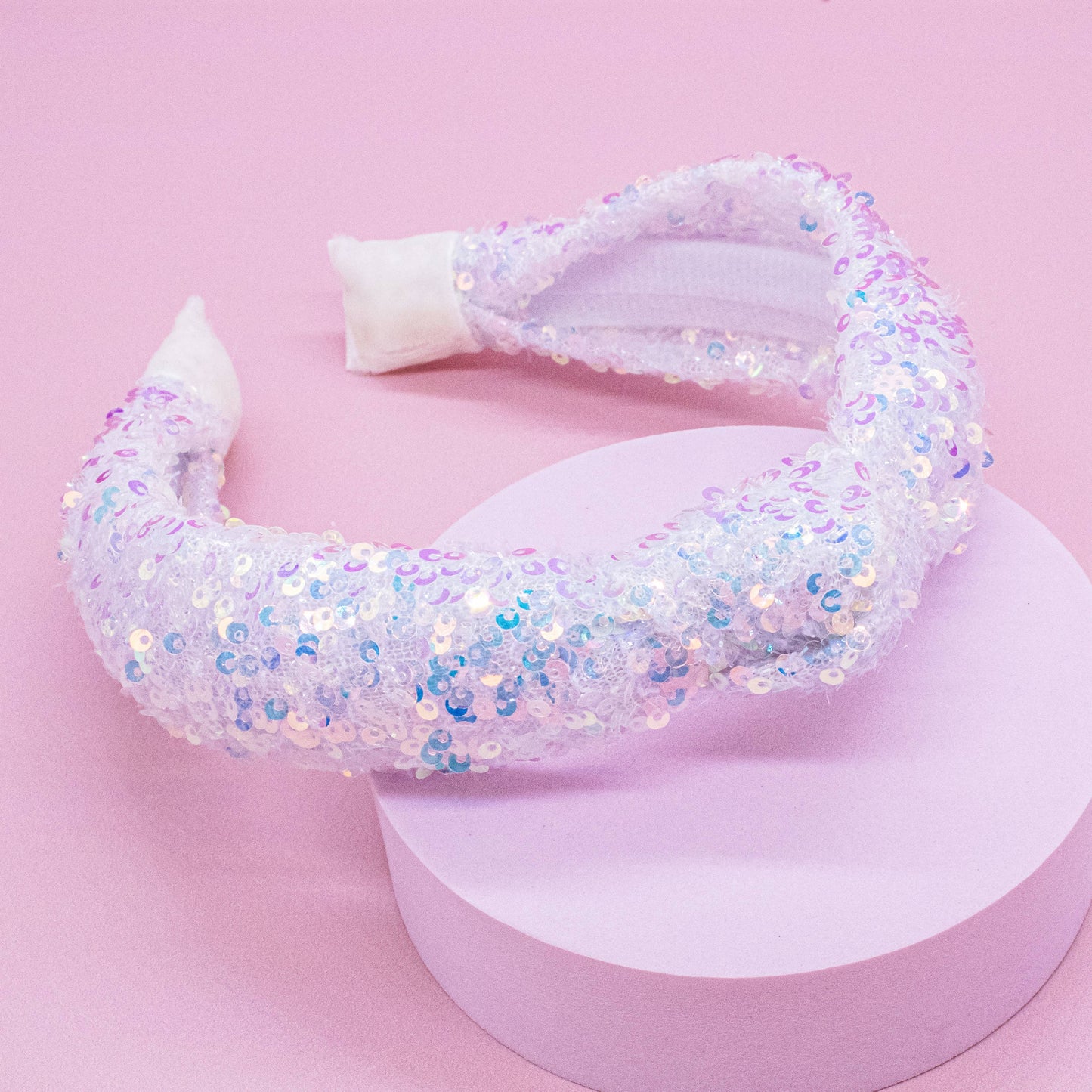 Kids Knot Headband - Rainbow Sequin White