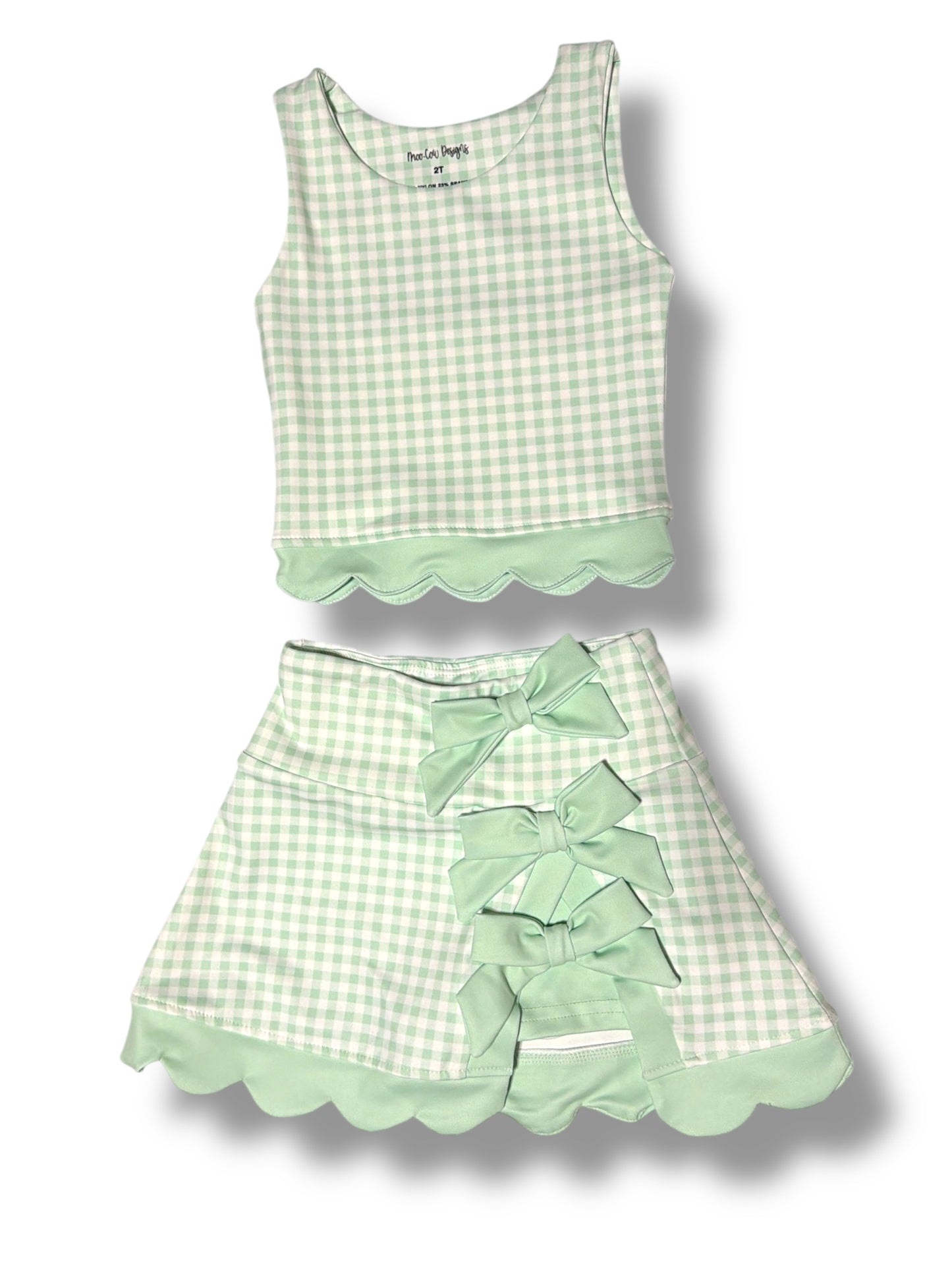 Gingham Scalloped Skort Set Green