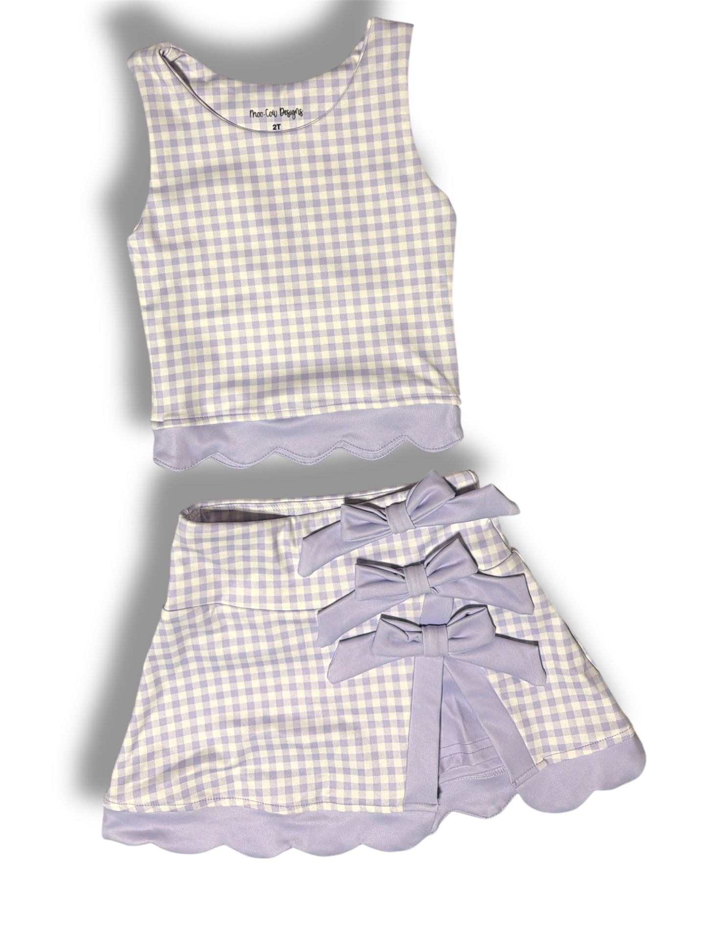 Gingham Scalloped Skort Set Purple