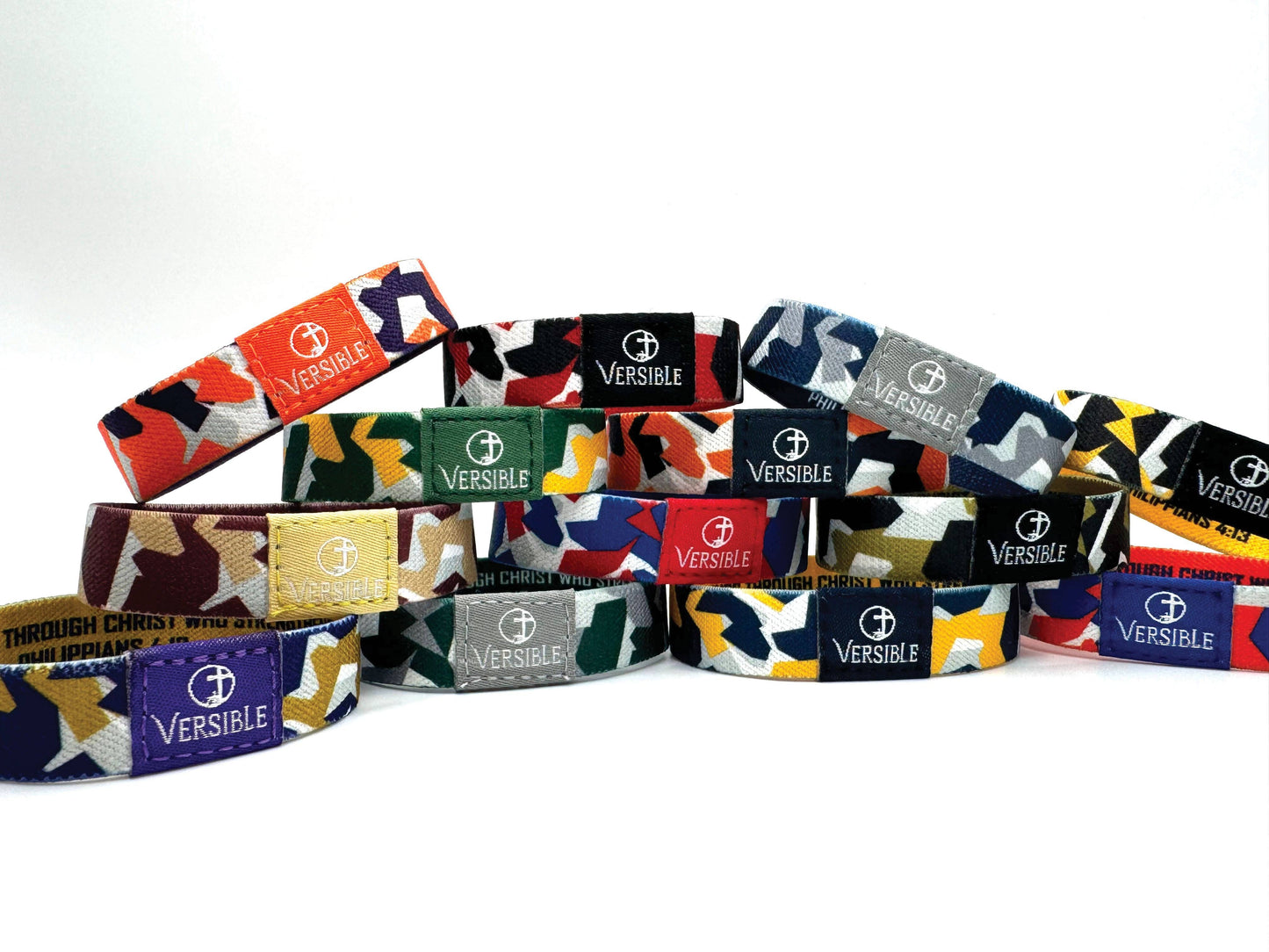 Versible® Wristbands - Team Camo / Philippians 4:13: Blue & White