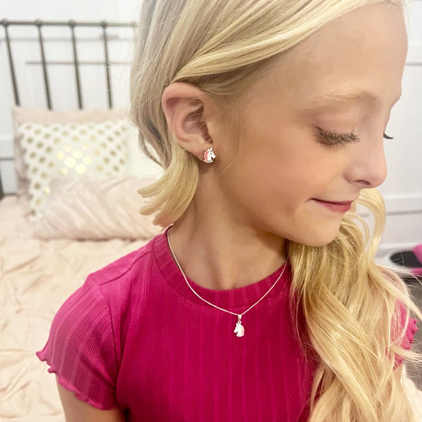 Sterling Silver Girls Stardust Unicorn Earrings for Kids