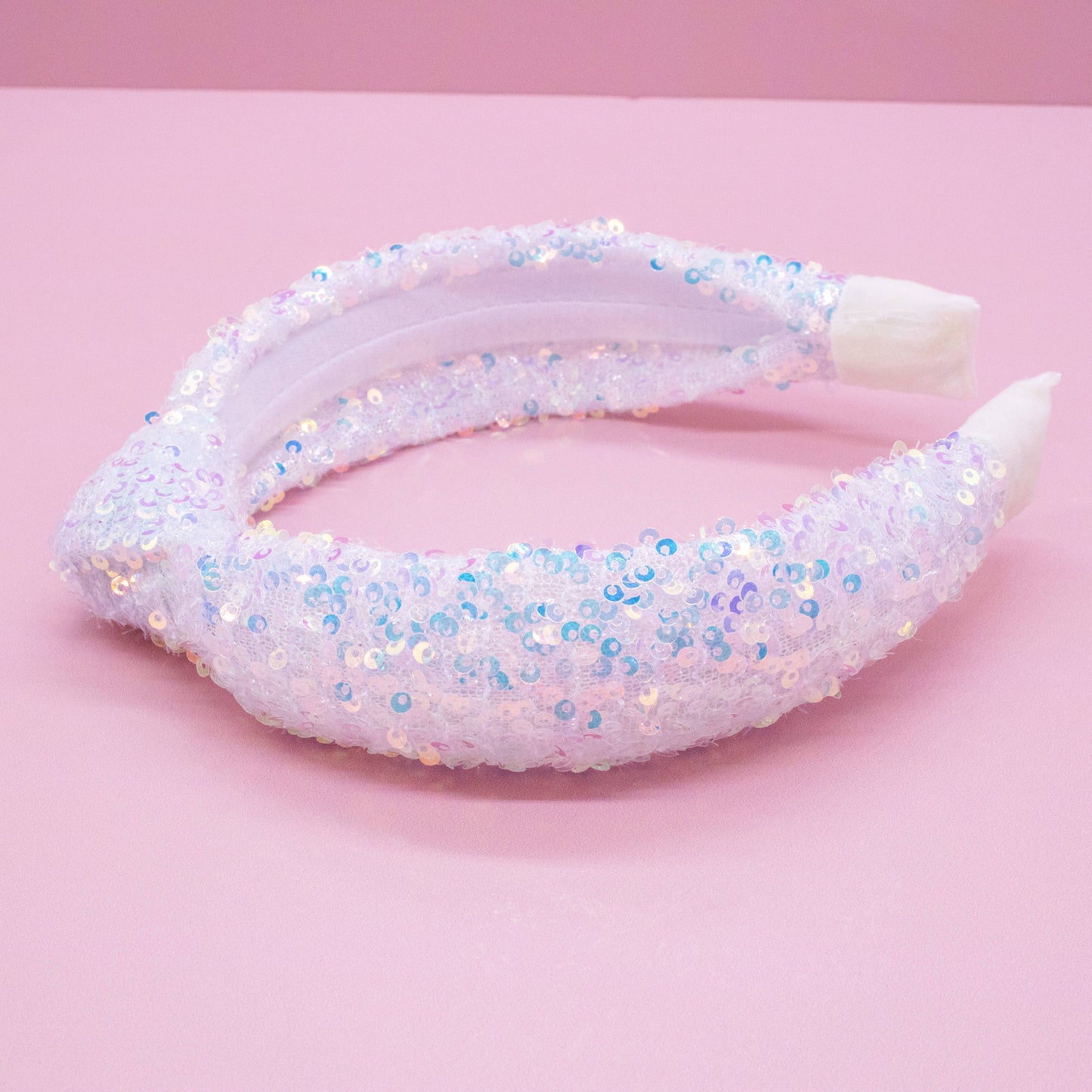 Kids Knot Headband - Rainbow Sequin White