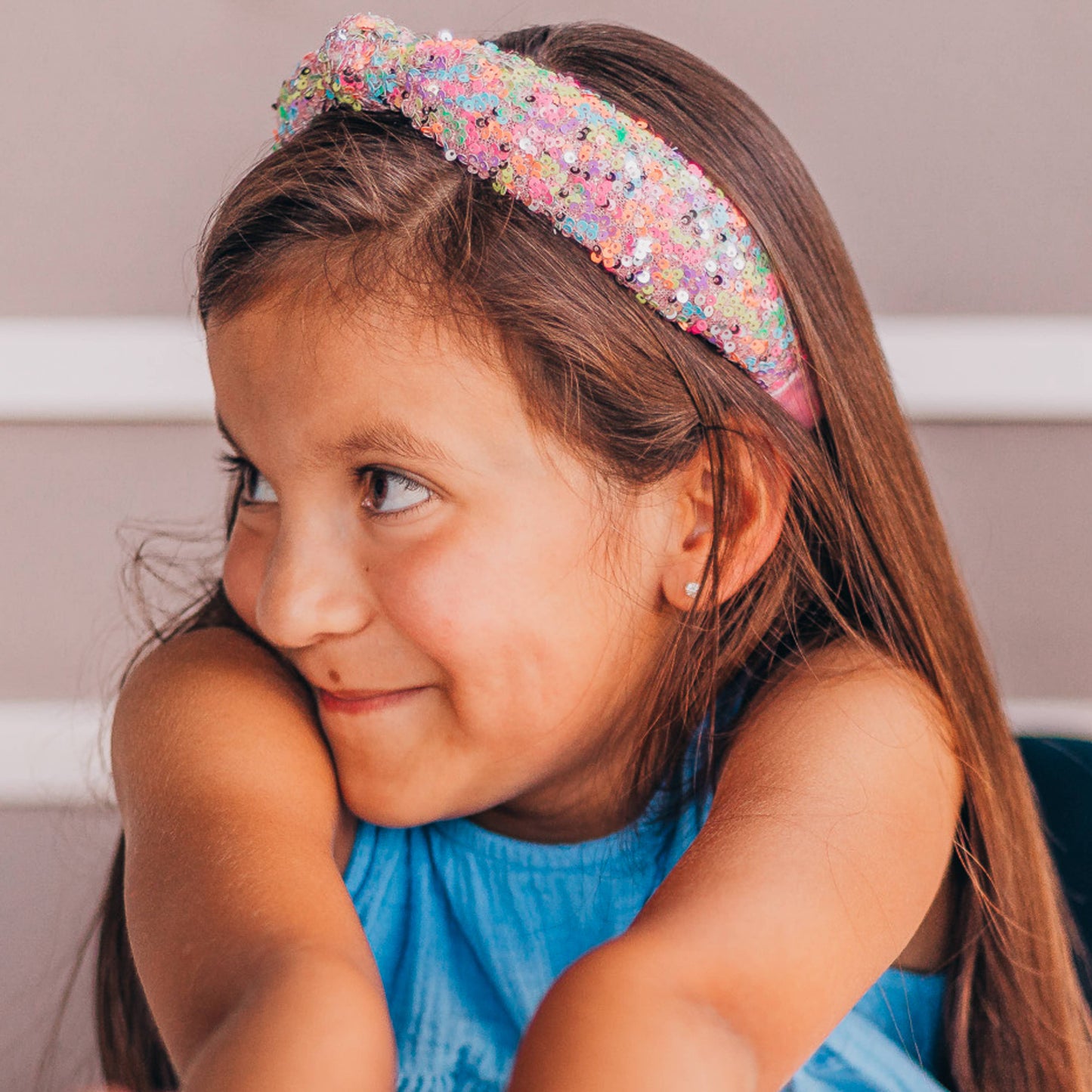 Kids Knot Headband - Rainbow Sequin