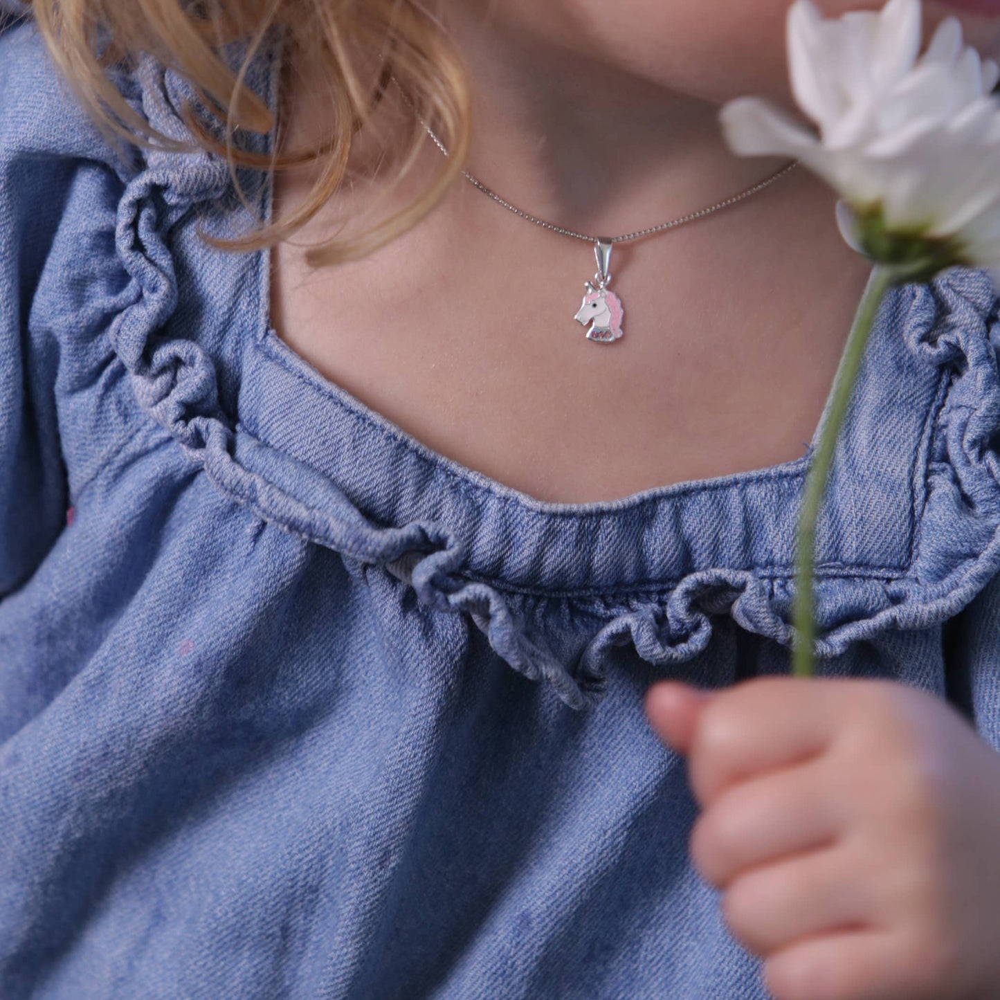 Sterling Silver Girls Stardust Unicorn Necklace for Kids: 14 inch