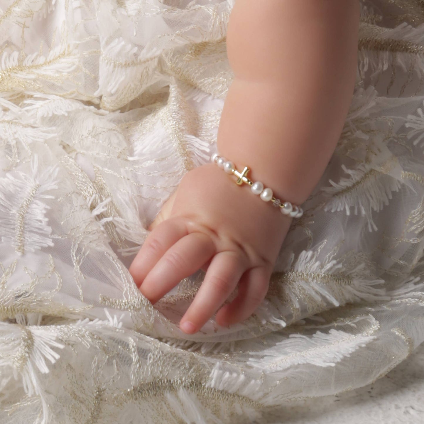 14K Gold-Plated Baby Cross Bracelet Baptism & Communion Gift