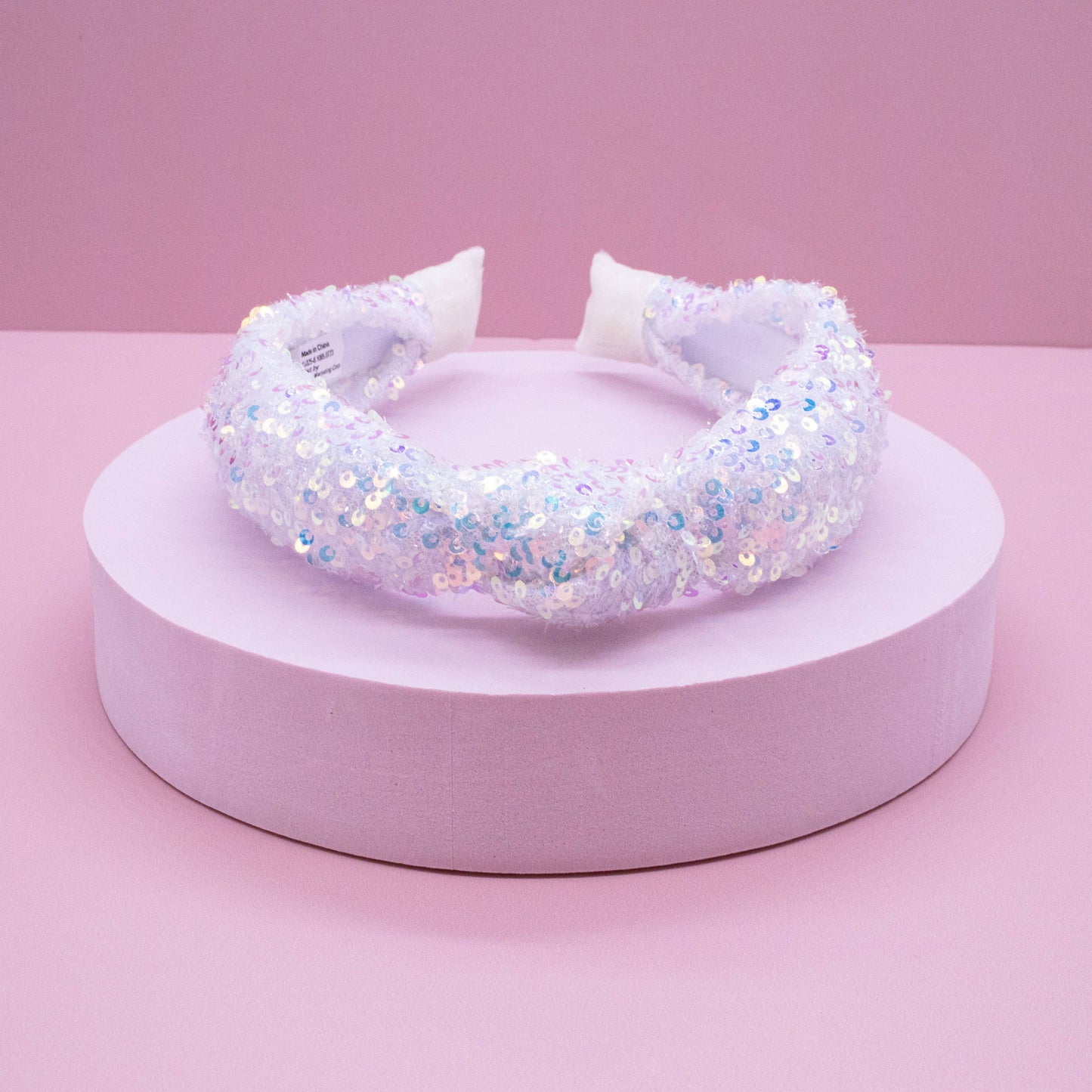 Kids Knot Headband - Rainbow Sequin White