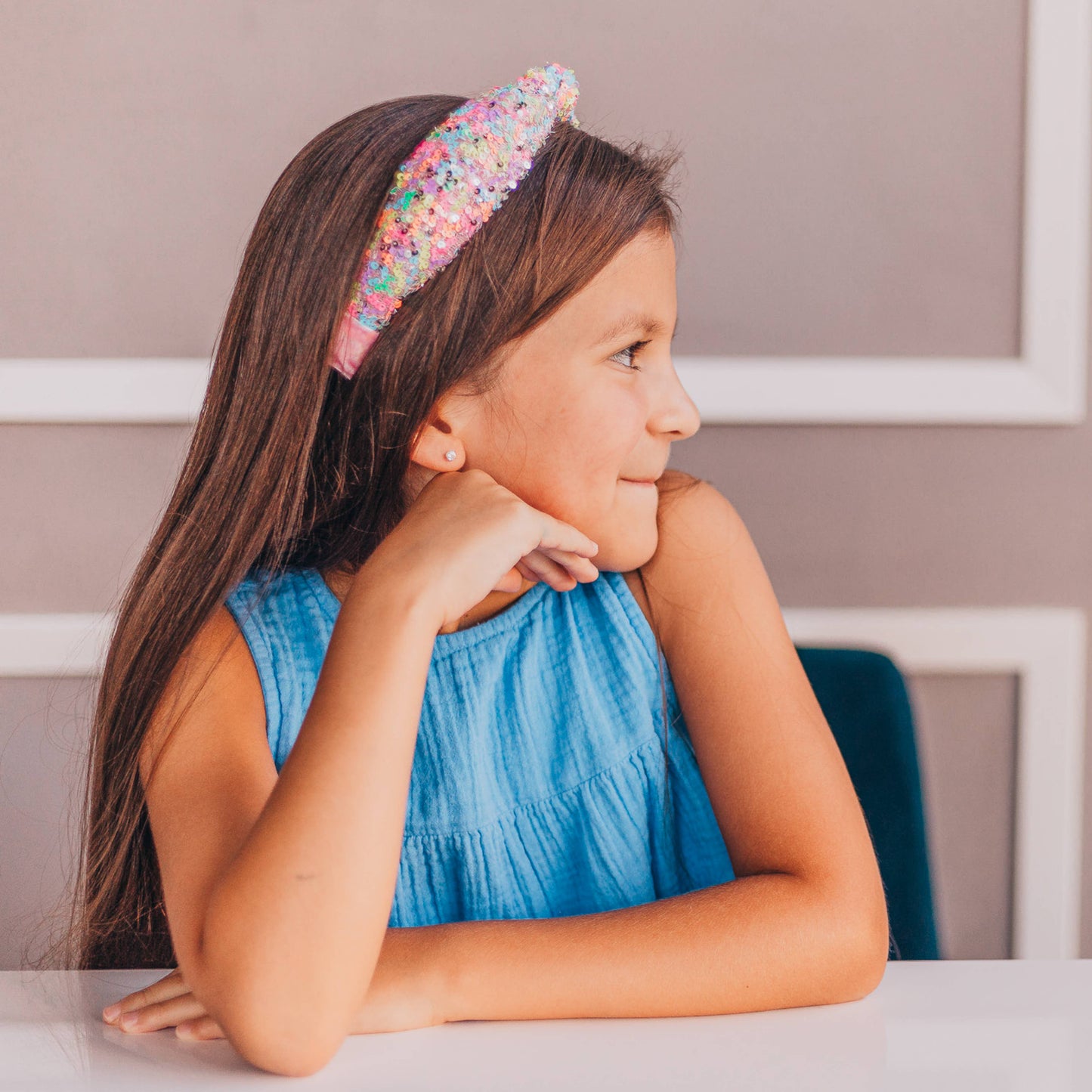 Kids Knot Headband - Rainbow Sequin