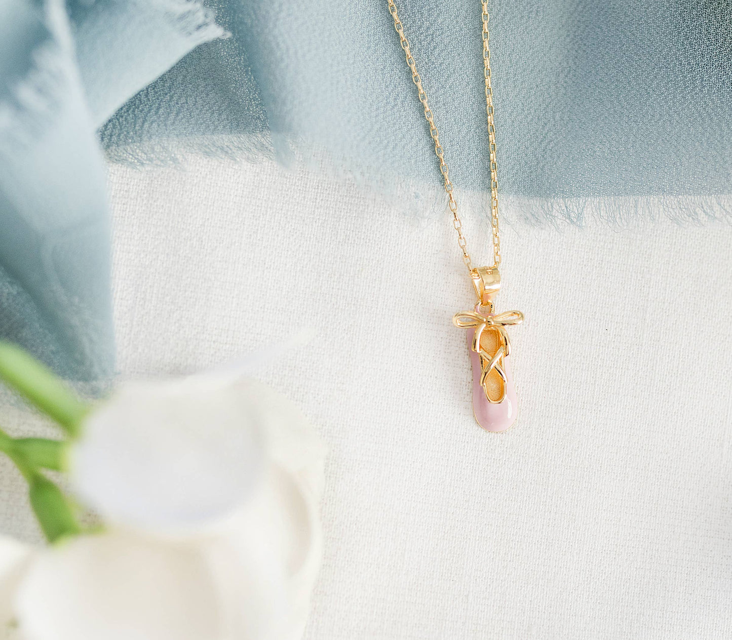 Girls 14K Gold-Plated Pink Ballet Slipper Necklace for Kids: 14 inch