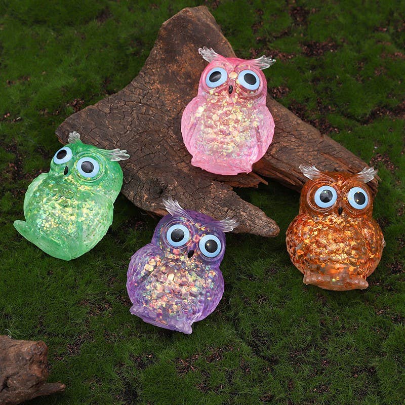 Glitter cute owl Squishy Squeeze Toy Fidget Toy : Random delivery
