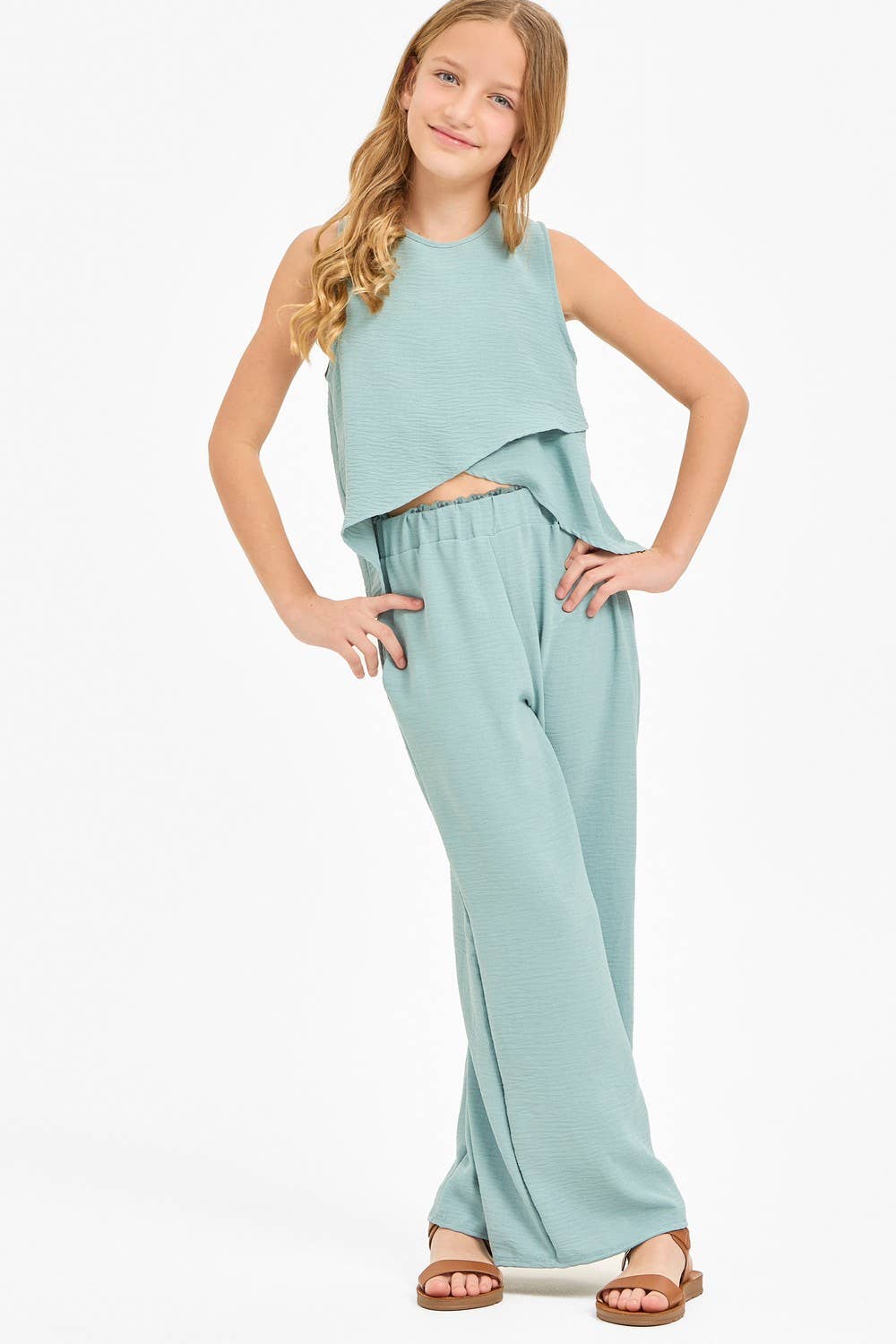 Wide Legs Summer Cool Pants: Sage