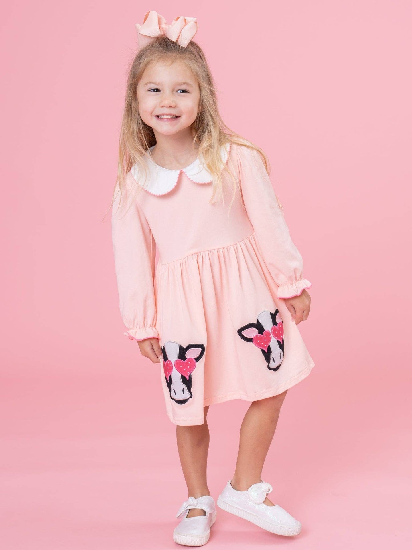 Sweetheart Cow Embroidered Dress: XS(18/24mos)