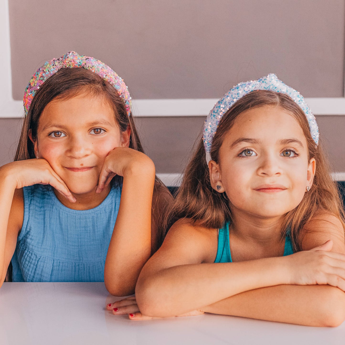 Kids Knot Headband - Rainbow Sequin White