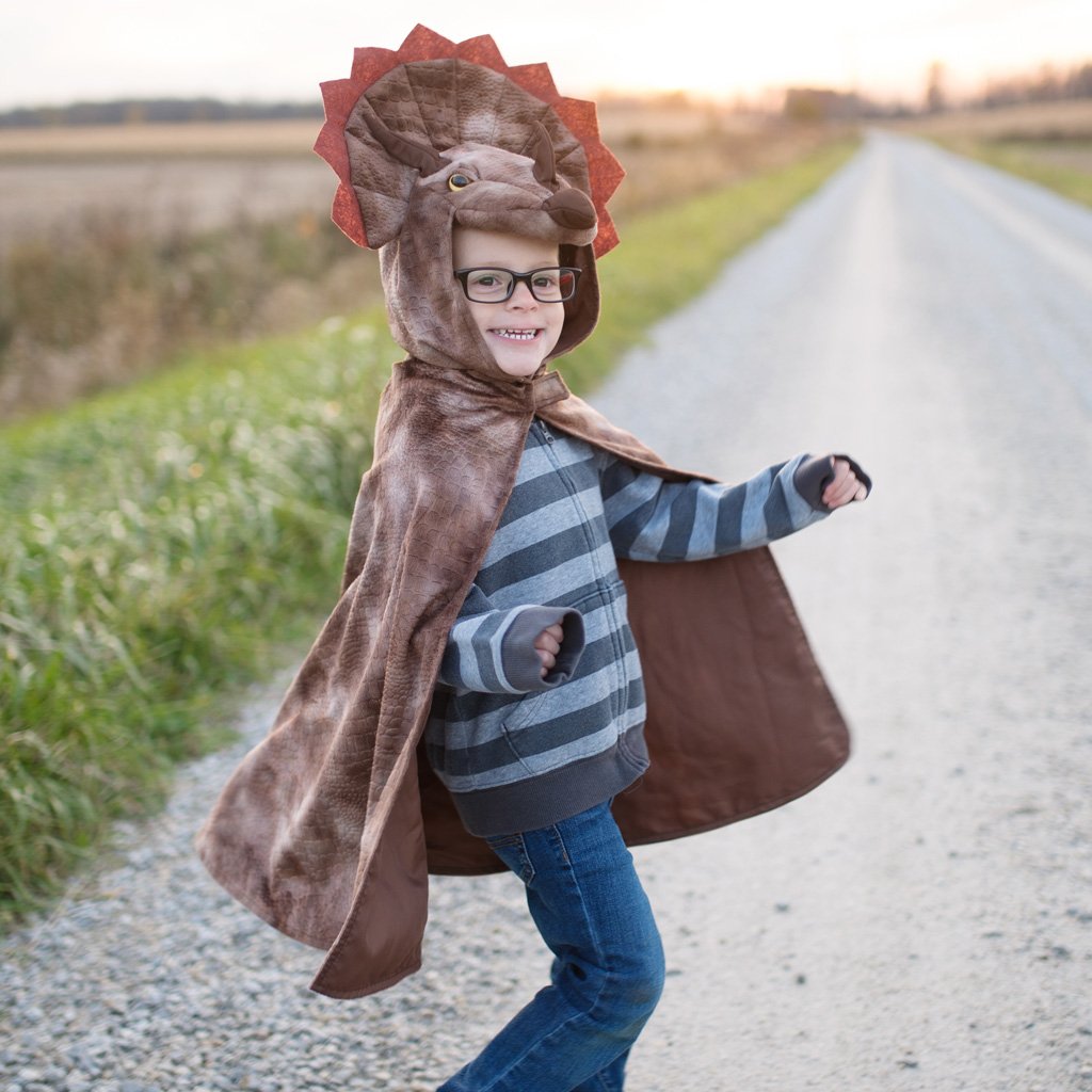 Triceratops Hooded Cape Brown