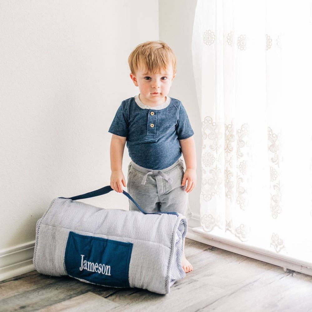 Blue Seersucker Nap Mat MooCow Designs