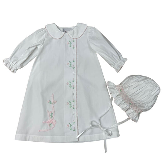 Pink Floral Daygown + Bonnet