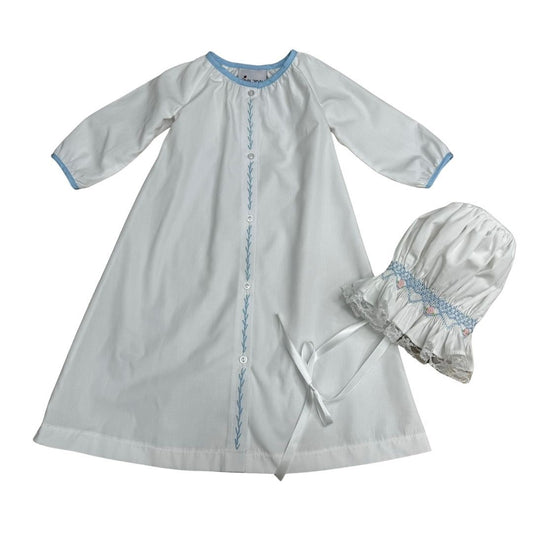 Blue Feather Daygown + Bonnet