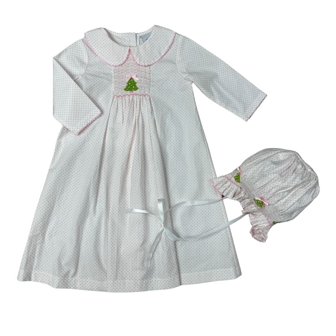 Pink Dot Christmas Daygown + Bonnet