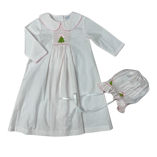 Pink Dot Christmas Daygown + Bonnet
