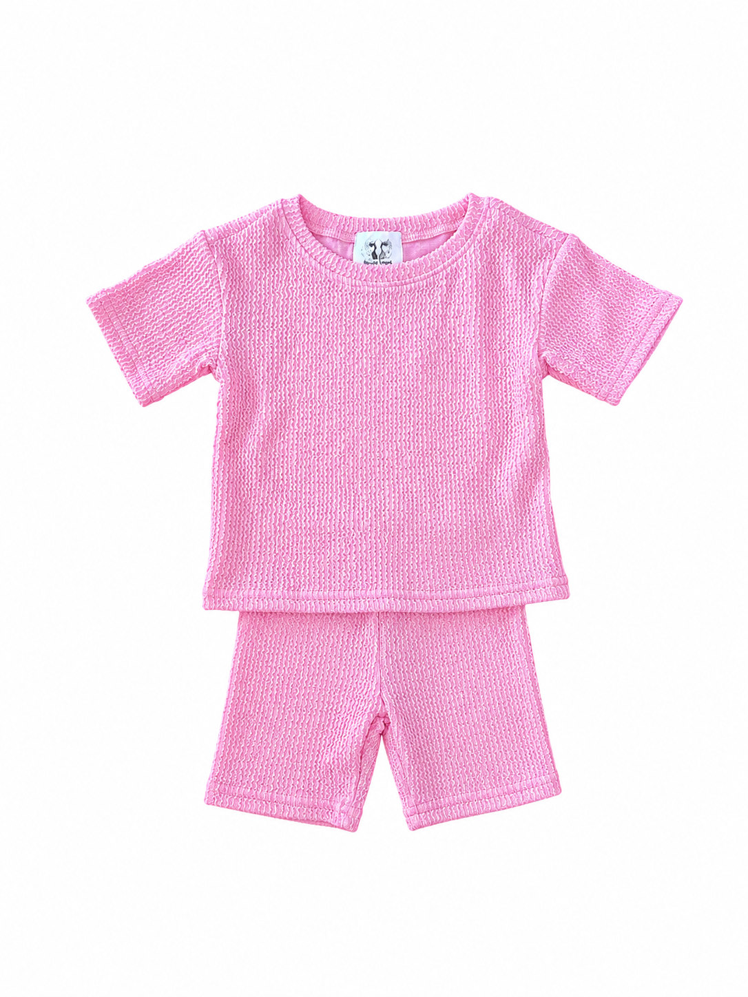 Wavy Ribbed Biker Set- Pink