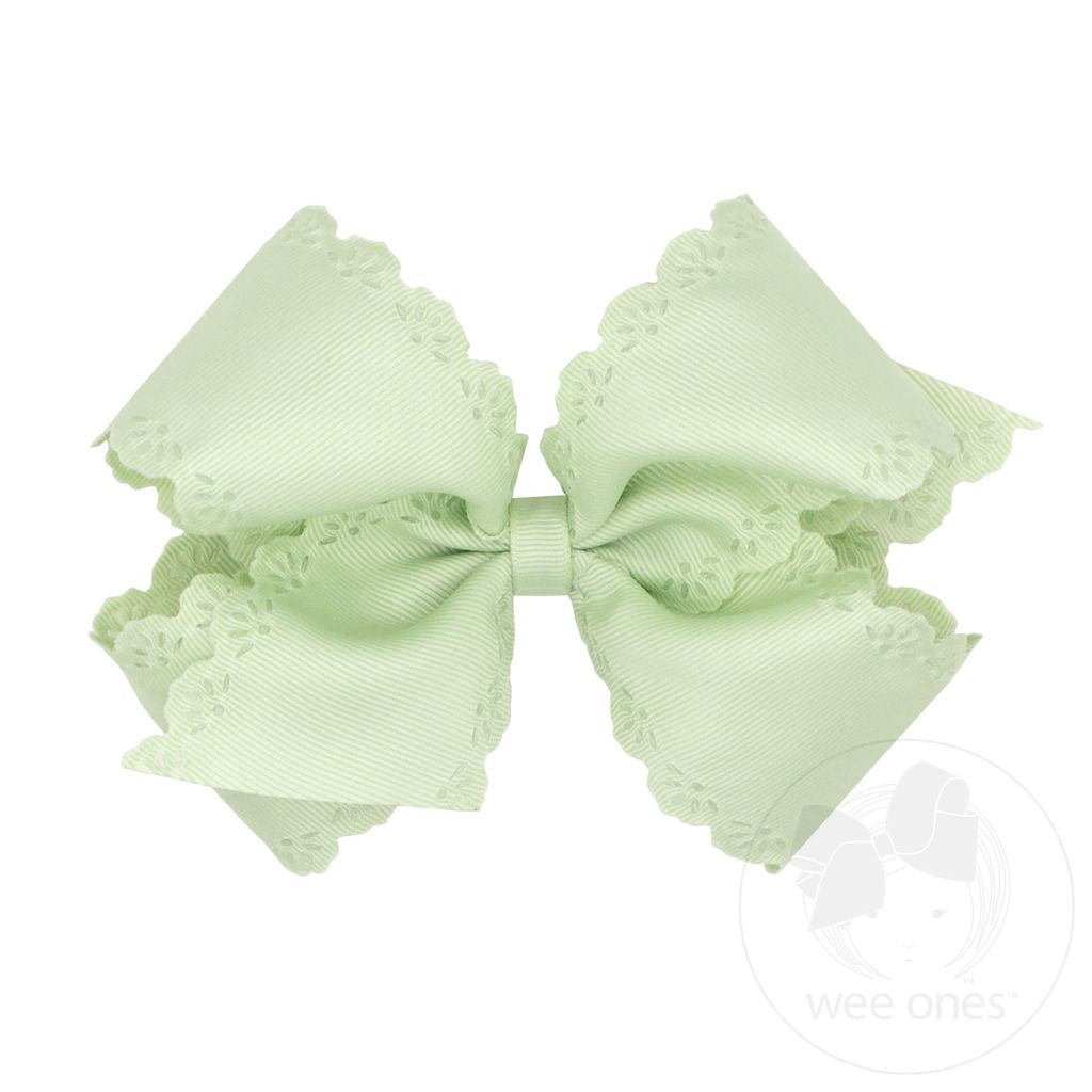 Small King Grosgrain Bow with Eyelet Flower Embossed Edges