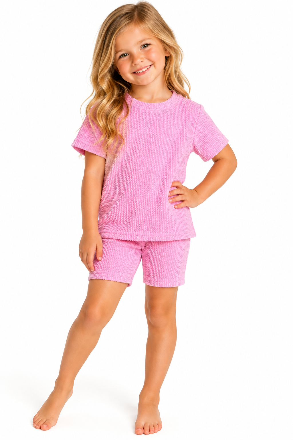 Wavy Ribbed Biker Set- Pink