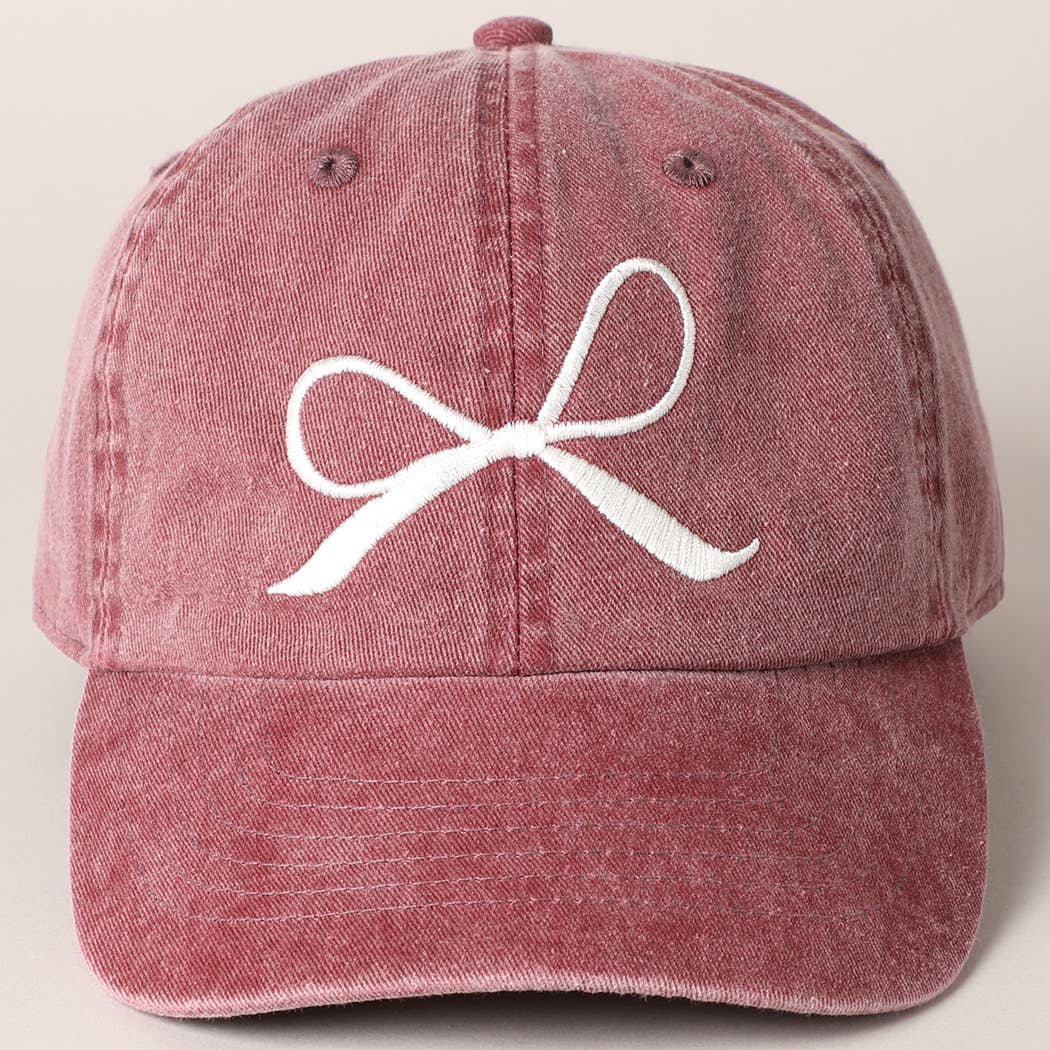 Bow Embroidered Cotton Baseball Cap: Black / One Size