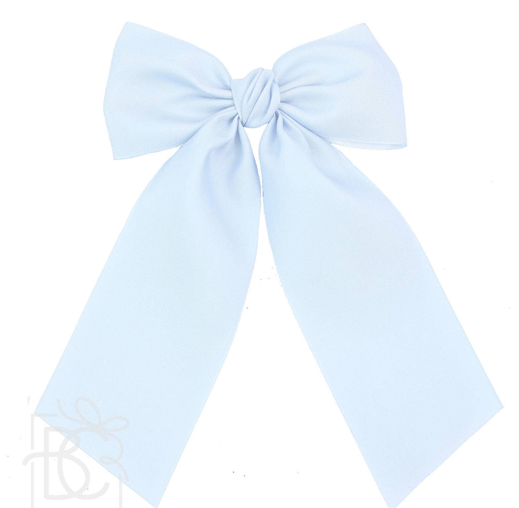 OPAQUE SATIN BOW W/ EURO KNOT & TAILS ON ALLIGATOR CLIPS: Millennium Blue / 4.5" Large