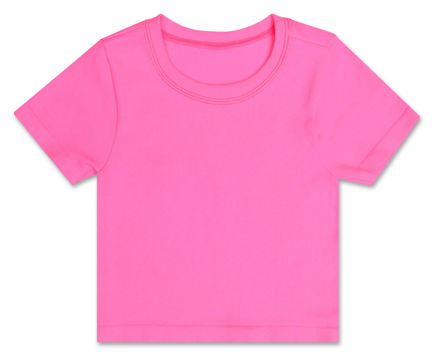 BRIGHT PINK RIBBED SHORT SLEEVE SHIRT