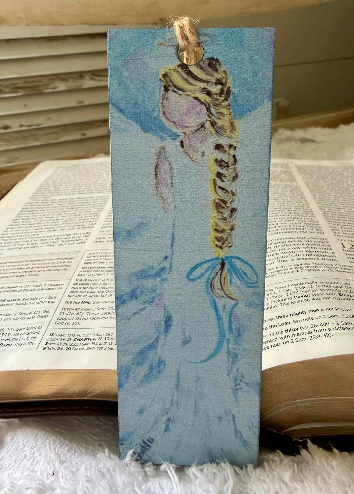 Wood Bookmark with Tassel: Blonde Angel