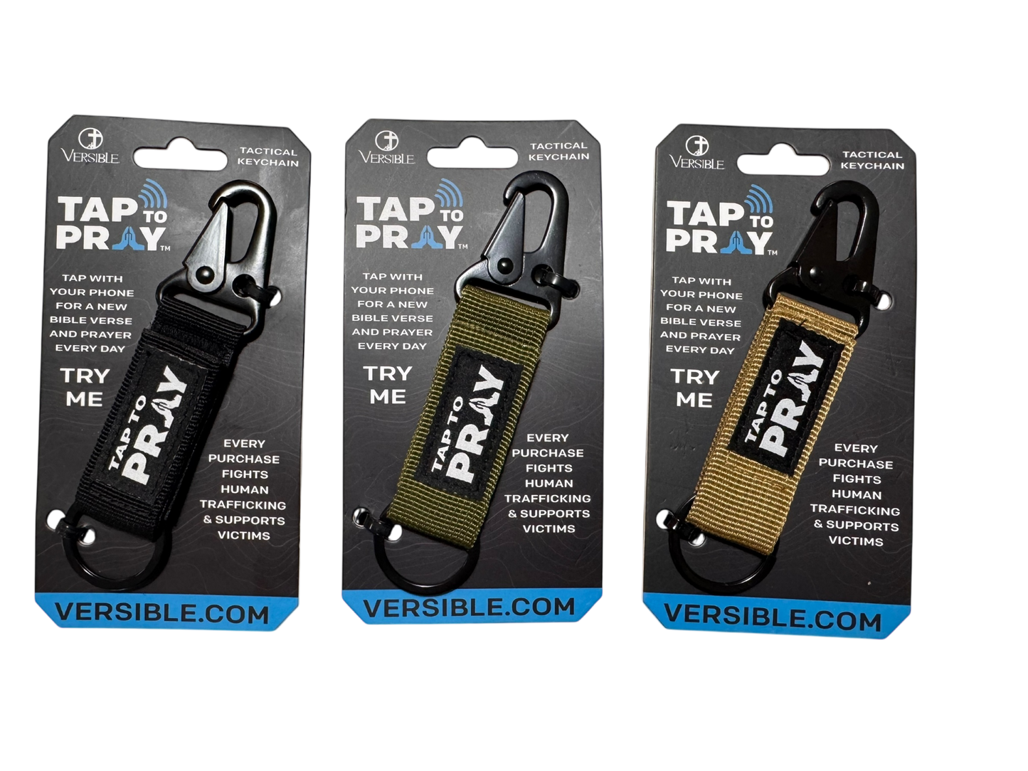 Tap To Pray™ - Tactical Carabiner Keychain: Tan
