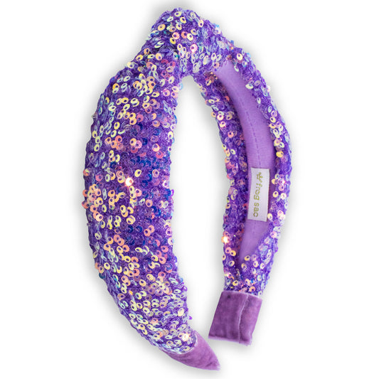 Kids Knot Headband - Rainbow Sequin Purple