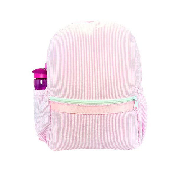 Pink Seersucker Medium Backpack with pocket