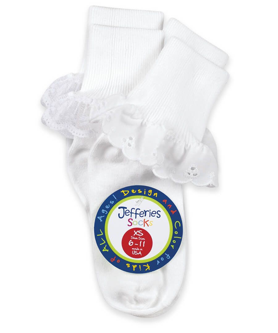Sisters Eyelet & Fancy Lace Turn Cuff Socks 2 Pair