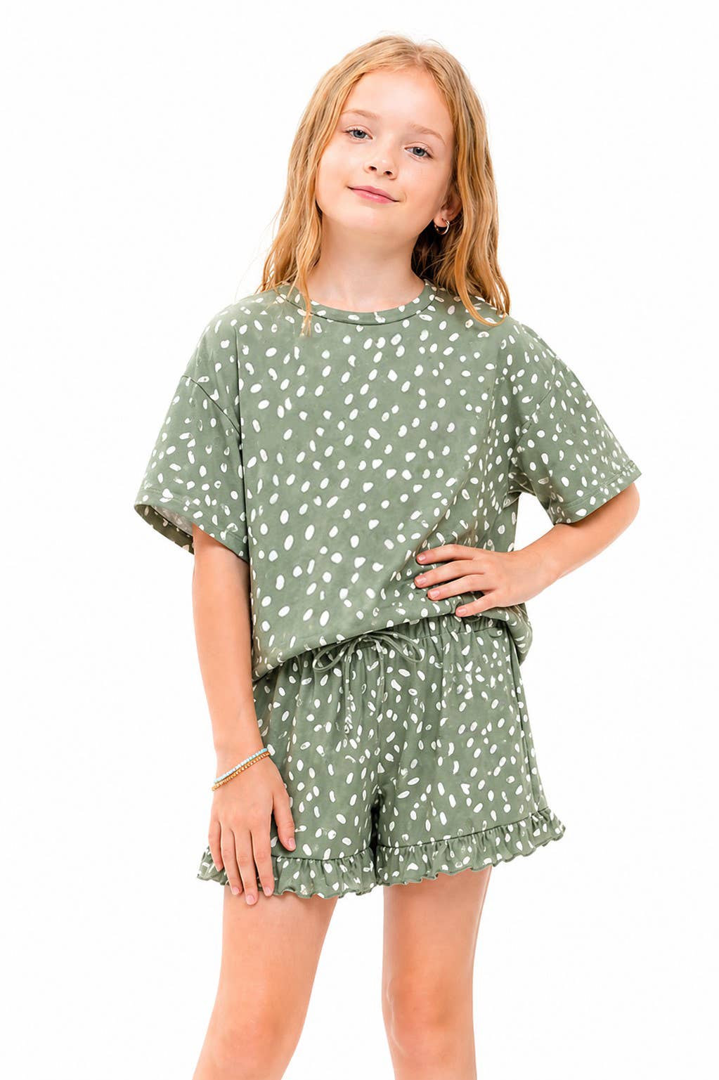 Dots Top & Shorts Set: Sage